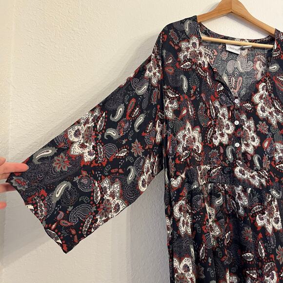 Vermont Country Store Maxi Dress 3X Button Lightweight Paisley Boho Elephant - Picture 2 of 12